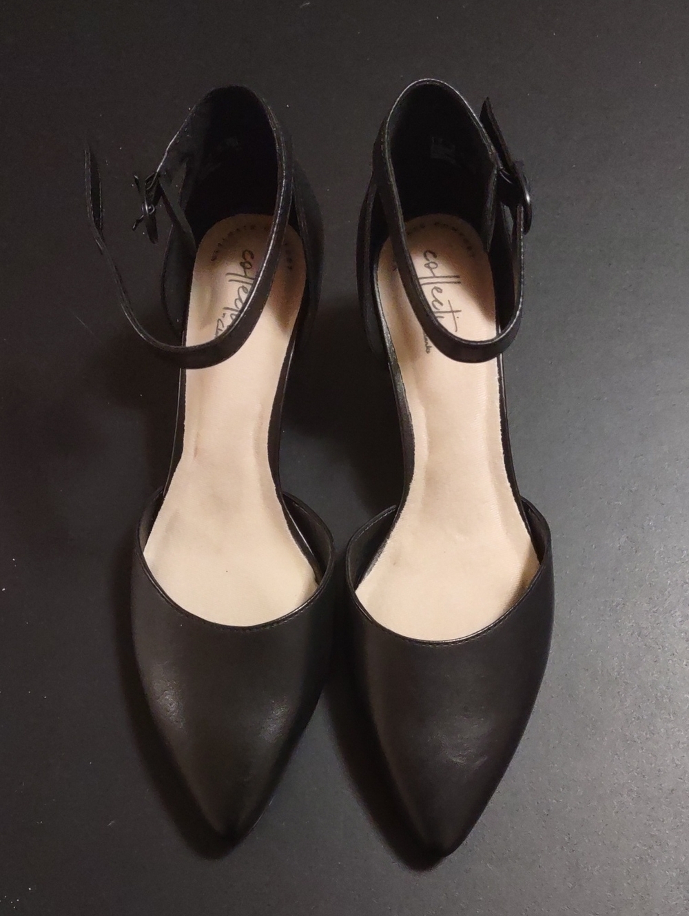Brand-new Collection B Black Pointed Ankle-Strap Heels
